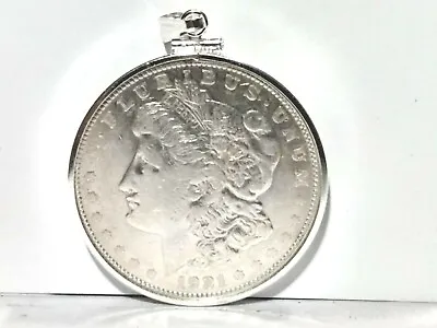 1921 S Morgan Silver Dollar IN 925 SILVER BEZEL WITH 22 INCH SILVER CHAIN • $75.95