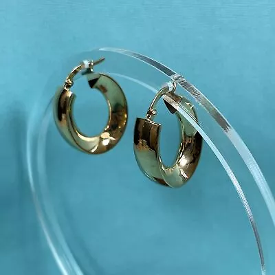 Estate 18K Yellow Gold Hoops Earrings 1  Drop Oval X 3/4  Wide Vintage • $399