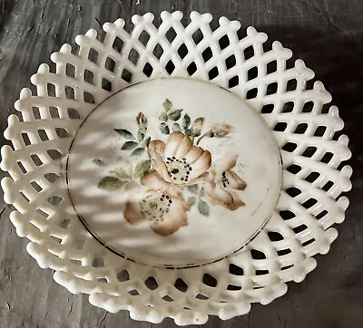 Vintage Westmoreland Milk Glass Ruffled Lattice Apple Bowl Fruit Bread Bowl • $12.95