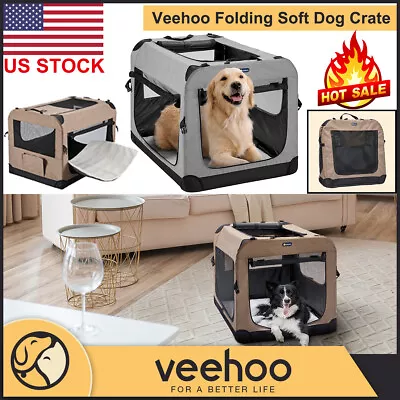 $108.99 • Buy Veehoo Collapsible Dog Crate With Soft Mat Portable Travel Pet Puppy Kennel Cage