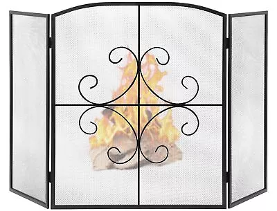 3 Panel Fireplace Screen 48  W X 29  H Wrought Iron Decorative Fire Spark Gua... • $43.10