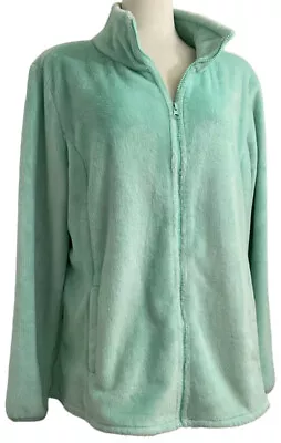 Made For Life Jacket XL Velour Fleece Soft Stretch Aqua Mint Green Pockets Zip • $12.98