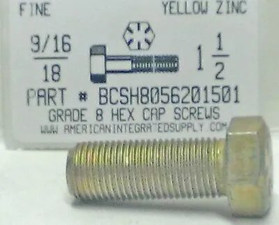 9/16-18x1-1/2 Hex Head Cap Screws Grade 8 Steel Zinc Yellow Plated (5) • $18.25