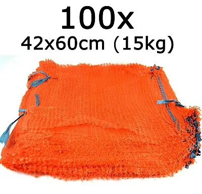 100x Net Sacks Vegetables Mesh Bags Logs Kindling Wood Carrot Onions Orange 15kg • £19.99