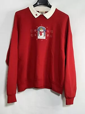 Vtg TOP STITCH Embroidered Snowman Cardinals Bird Double Collar Sweatshirt Large • $24.99