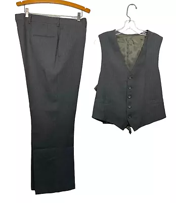 VTG Cricketeer Suit Separates Mens Gray Pinstripe Vest And Dress Pants 40 X 31.5 • $29.50