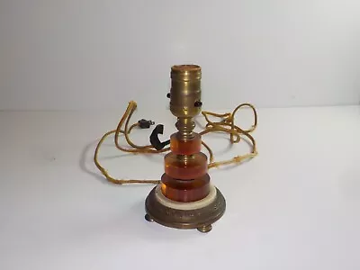 Vintage Art Deco Metal Translucent Orange Column Table Lamp Small Parts Repair • $29.99