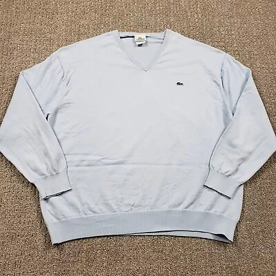 LACOSTE Sweater Mens 2XL Size 8 Light Blue Pullover V Neck Long Sleeve Cotton • $40