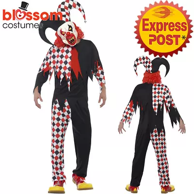 CA441 Mens Crazed Jester Killer Clown Horror Scary Evil Halloween Costume + Mask • $54.99