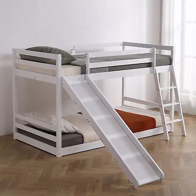 Twin Over Twin/Full Bunk Bed Wood Loft Bed With Ladder And Full-Length Guardrail • $258.89