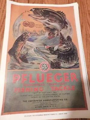 Pflueger Fishing Tackle  Calendar Advertising Poster  Walleye Northern Pike • $12