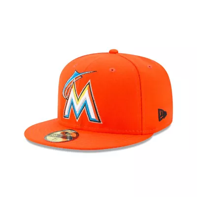 Miami Marlins 2017 MLB New Era Authentic On-Field Road 59FIFTY Fitted Hat-Orange • $24.99