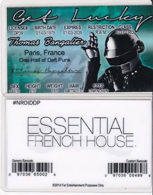 GET LUCKY Daft Punk Thomas Bangalter PARIS FRANCE Drivers License Fake Id Card  • $8.96