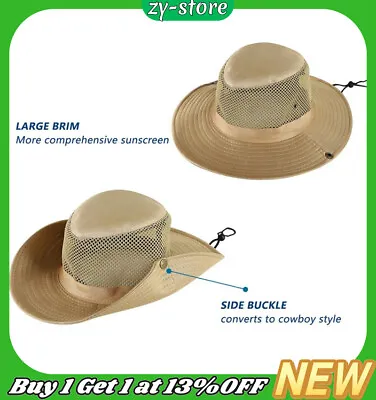 Men's Summer Foldable Bucket Hat Wide Brim Beach Mesh Hat With Neck Protection • £3.29