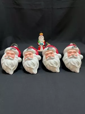 (Set Of 4) Vintage Santa Head Christmas Ornaments Glitter  • $5.95