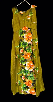 $49 • Buy Vtg Penny’s Hawaii Long Dress Hawaiian Dress Hawaii Green Orange White Flowers