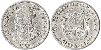 1904 Panama 5 Centesimos Silver Coin Balboa KM#2 • $29.49