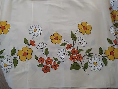 Vintage Brown Orange Yellow Large Floral Border Fabric MCM BTHY 18 X 46  Retro • $6.99