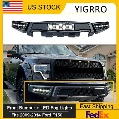 Front Bumper For 2009-2014 Ford F150 F-150 Steel Black Raptor Style W/LED Lights • $314.99