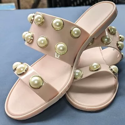 Womens Pearl Accent Jelly Slide Sandals Size 7 Baby Pink Barbiecore Girly Cute • £19.28