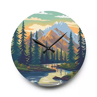 Retro Nature Art Vintage Style Mountain Vista Acrylic Wall Clock Analog Clock • $48