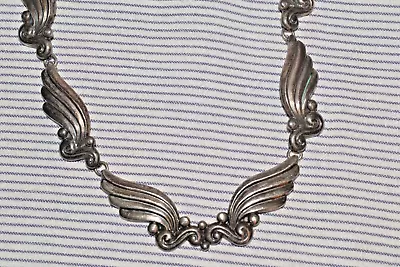 Margot De Taxco Wing Pattern Chain Choker Necklace Mexico Sterling Silver .925 • $499.99