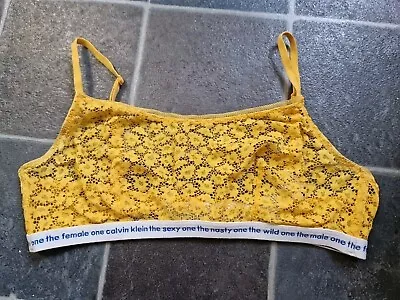 Calvin Klein Yellow Lace Bra L Large Bralette • £13.99