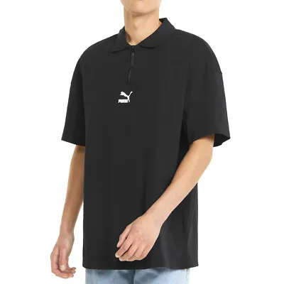 Puma Classics Oversized Short Sleeve Half Zip Polo Shirt Mens Black Casual 53356 • $14.99
