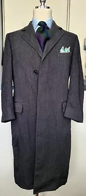 Vtg J Press Wool Charcoal Gray Herringbone Tweed Overcoat Top Coat Men’s ~38R • $190