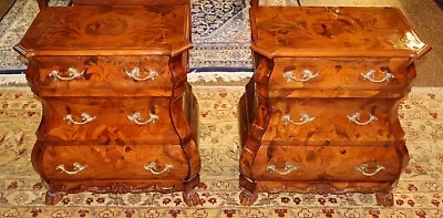 Gorgeous Pair Of Italian Inlaid Fruitwood End Table Nightstands  • $1250