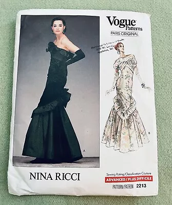 Vintage Vogue 2213 Pattern Designer NINA RICCI DRESS GOWN Misses 12 14 16 UNCUT • $14.99