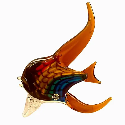 Vintage Ann Primrose Murano Hand Blown Art Glass Tropical Fish Rainbow Large 12” • $74.95