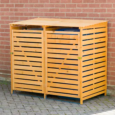 Double Wooden Wheelie Bin Store Outdoor Cupboard For Garden Storage Dustbin Shed • £136.95