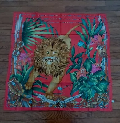 Vintage Gucci Rare African Safari Lion Silk Scarf 33”x33  Never Used Ref910 • $99.99