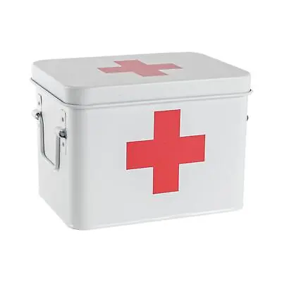Vintage First Aid Storage Canister Metal Square Box Airtight Seal White • £13