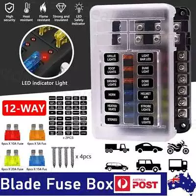 12 Way Blade Fuse Block Box Holder LED Light 32V Circuit Caravan Marine Car Boat • $16.55