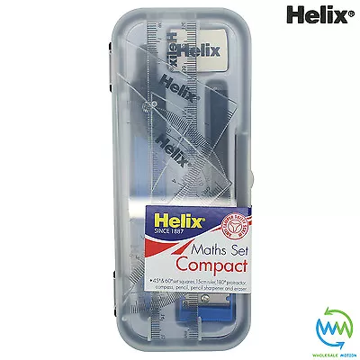 HELIX Compact MATHS GEOMETRY SET Compass Ruler Protractor Sharpener SCHOOL Exam • £4.29