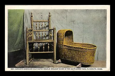 Dr Jim Stamps Postcard Gov Carver's Chair And Old Dutch Cradle From Mayflower • $0.25