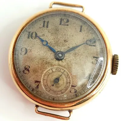 £250 • Buy 9ct SOLID GOLD J.W. BENSON LONDON TRENCH STYLE WATCH 375 CARAT 1920S 1930S 1933
