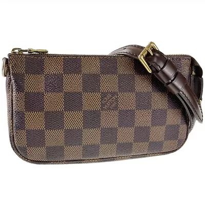 Louis Vuitton Damier Mini Pochette Accessoires Leather Brown Shoulder Bag 1517 • $414