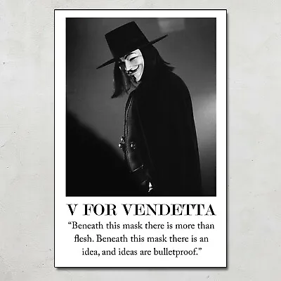 $18.95 • Buy V For Vendetta Anonymous Hacker Motivational Black White Quote Poster No Frame