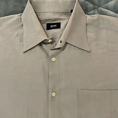 Boss Hugo Boss Brown Long Sleeve Mens Cotton Dress Shirt Sz 17.5 - 36/37 • $16.95