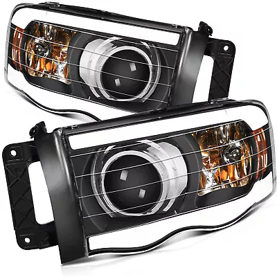 For 2002-2005 Dodge Ram 1500 2500 3500 Black Projector Headlight Pair W/ LED DRL • $166.99