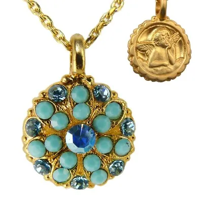 Mariana Guardian Angel Crystal Pendant Gold Necklace Turq Blue 2677 • $56