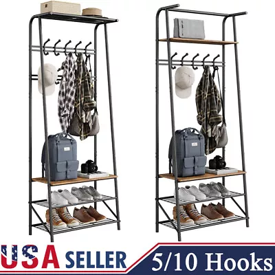 $59.99 • Buy 70'' Industrial Hall Tree Shoe Bench Coat Rack Entryway Bench W/ Storage & Hooks