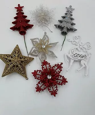 VINTAGE Christmas 3d OrnamentsPiks SnowflakeReindeerStarTrees Lot Of 7 • $17.98