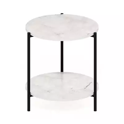 2-Tier Modern Round Side End Table With Sturdy Metal Legs Marble White • $27.19