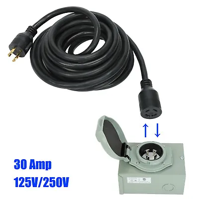 20/25ft Generator Extension Power Cord Copper Wire L14-30 30 Amp Power Inlet Box • $33.99