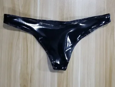 Men Latex Briefs Glossy Thong Panty Low Waist Sexy Underwear Cosy Wet Look Black • $23.30