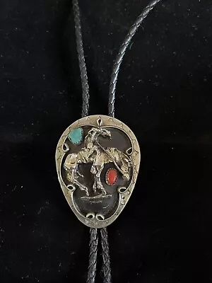 Vintage Silver & Turquoise Bolo Tie Red Coral • $25